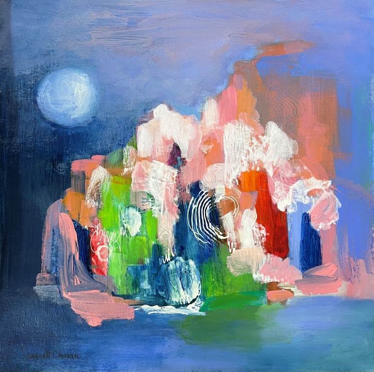 The Rising Moon 02 - Works on paper: Paintings/Landscapes: Acrylic on paper, 35×35cm, USD 500